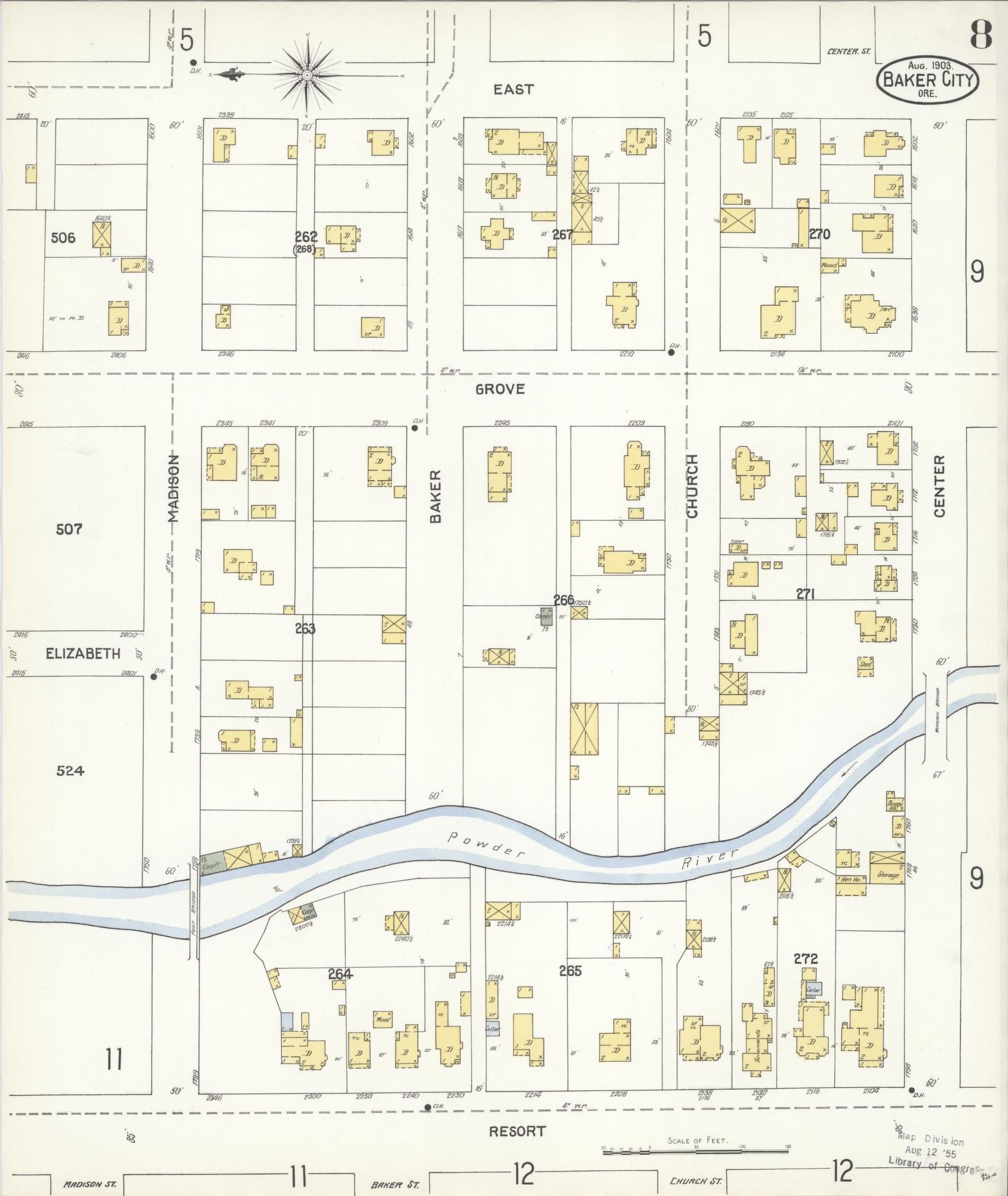 Sanborn Fire Insurance Map from Baker, Baker County, Oregon (1903), Sheet #0008 - Historic Sanborn Fire Insurance Map Print, vintage old map wall art, antique decor, genealogy gift, Oregon Oregon map