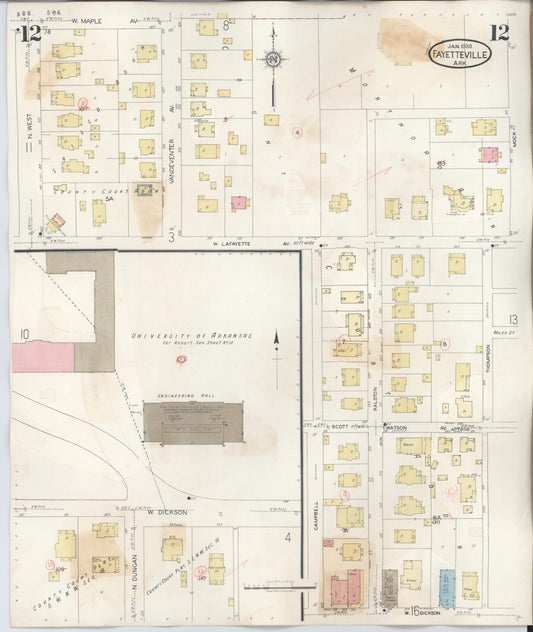 Sanborn Fire Insurance Map from Fayetteville, Washington County, Arkansas (1948), Sheet #0012 - Historic Sanborn Fire Insurance Map Print, vintage old map wall art, antique decor, genealogy gift, Arkansas Arkansas map