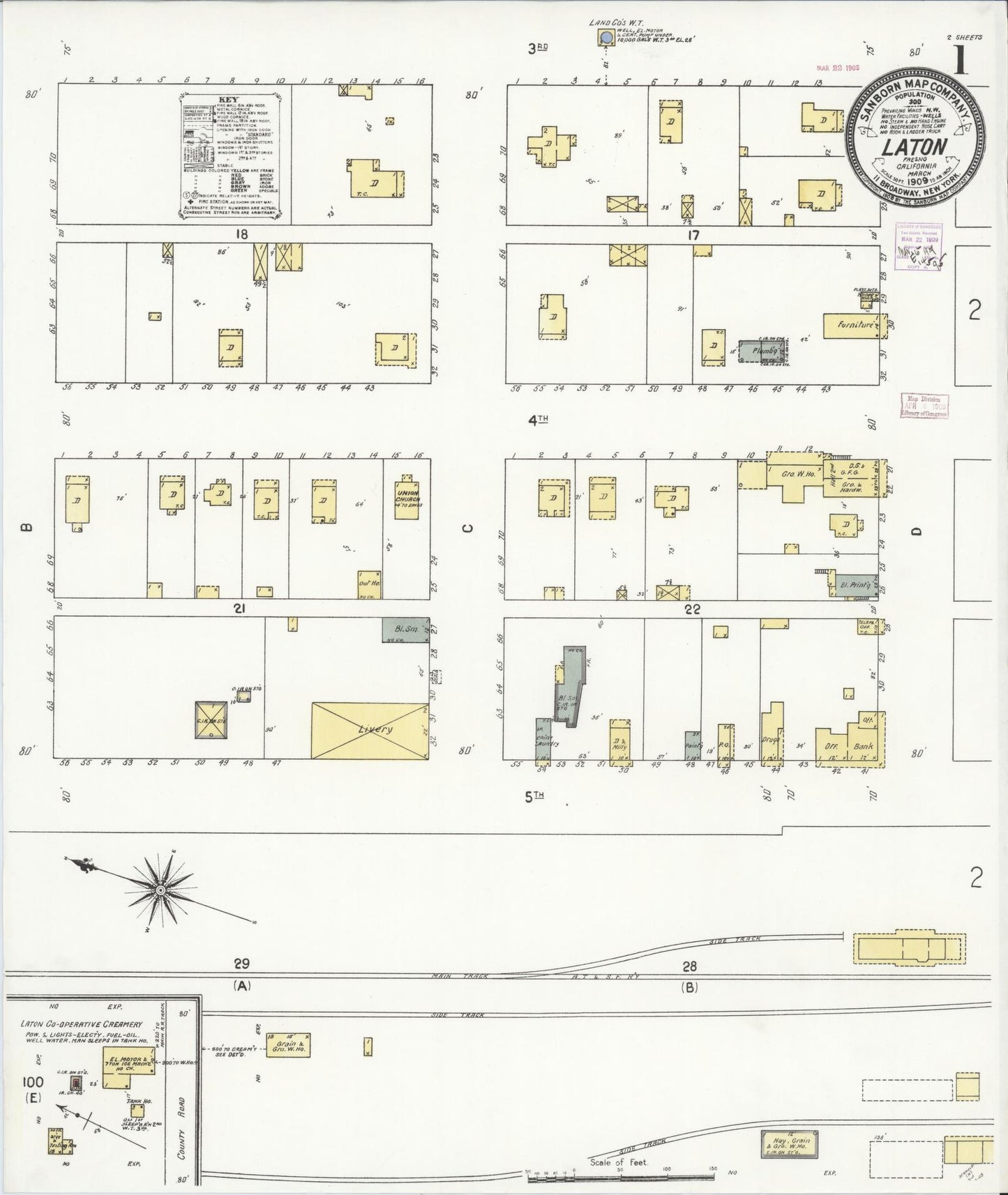 Sanborn Fire Insurance Map from Laton, Fresno County, California (1909), Sheet #0001 - Historic Sanborn Fire Insurance Map Print, vintage old map wall art, antique decor, genealogy gift, California California map