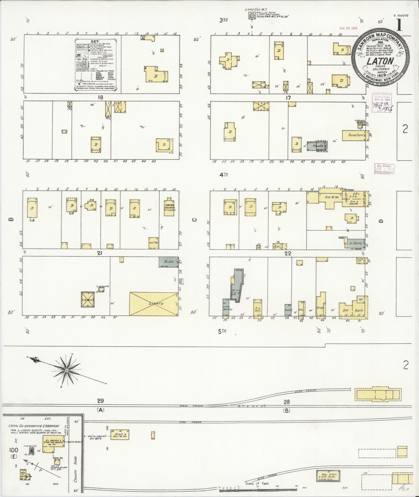 Sanborn Fire Insurance Map from Laton, Fresno County, California (1909), Sheet #0001 - Historic Sanborn Fire Insurance Map Print, vintage old map wall art, antique decor, genealogy gift, California California map