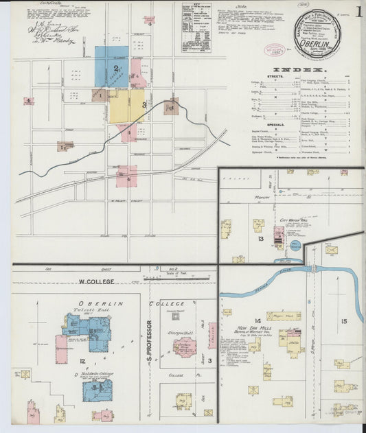 Sanborn Fire Insurance Map from Oberlin, Lorain County, Ohio (1888), Sheet #0001 - Historic Sanborn Fire Insurance Map Print, vintage old map wall art, antique decor, genealogy gift, Ohio Ohio map