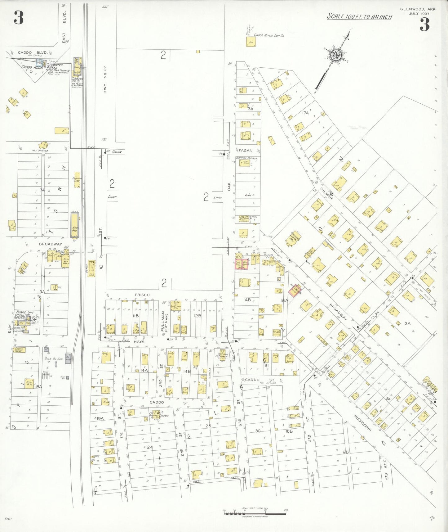 Sanborn Fire Insurance Map from Glenwood, Pike County, Arkansas (1937), Sheet #0003 - Complete Map Set gallery image, historic Sanborn map, vintage wall art, Arkansas Arkansas