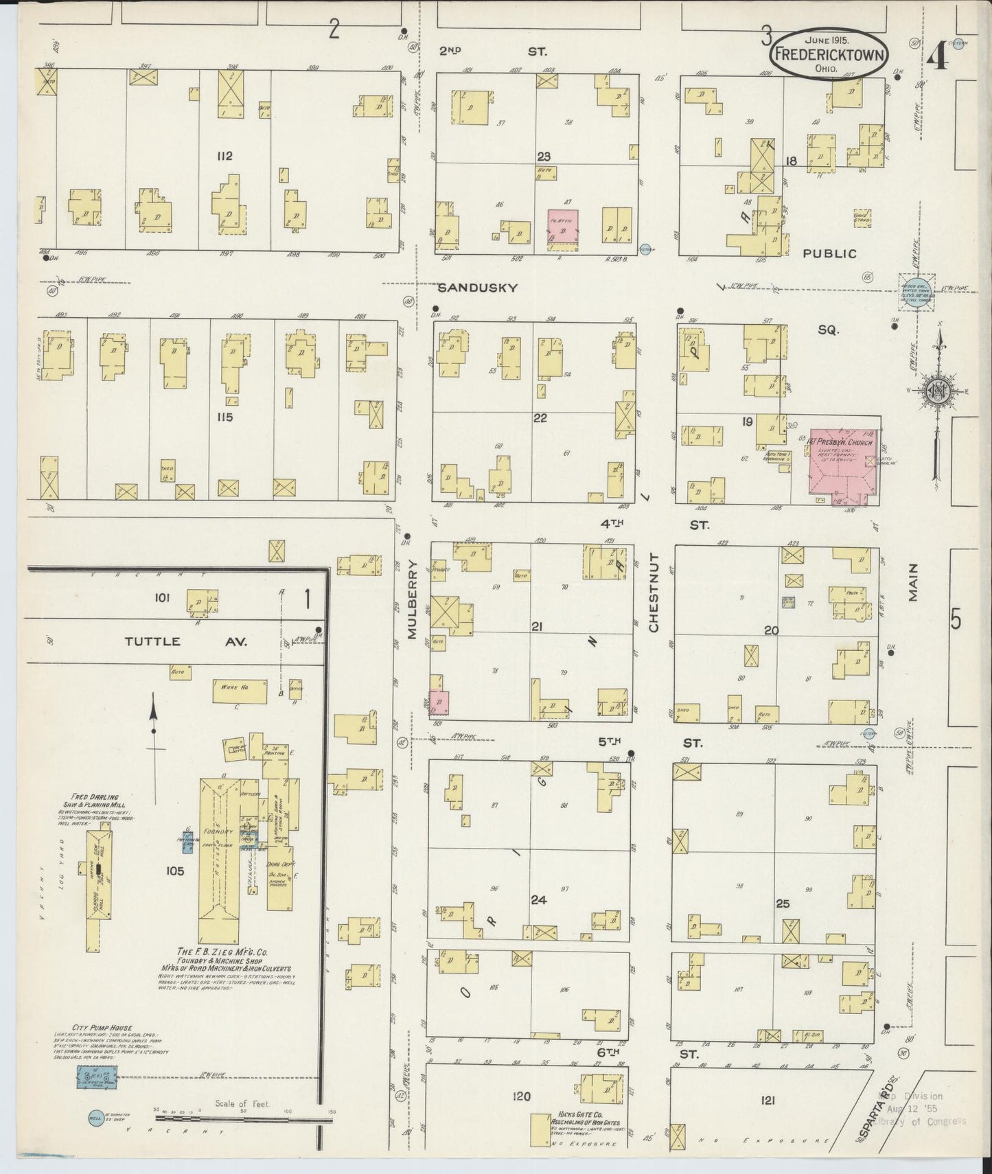 Sanborn Fire Insurance Map from Fredericktown, Knox County, Ohio (1915), Sheet #0004 - Historic Sanborn Fire Insurance Map Print, vintage old map wall art, antique decor, genealogy gift, Ohio Ohio map