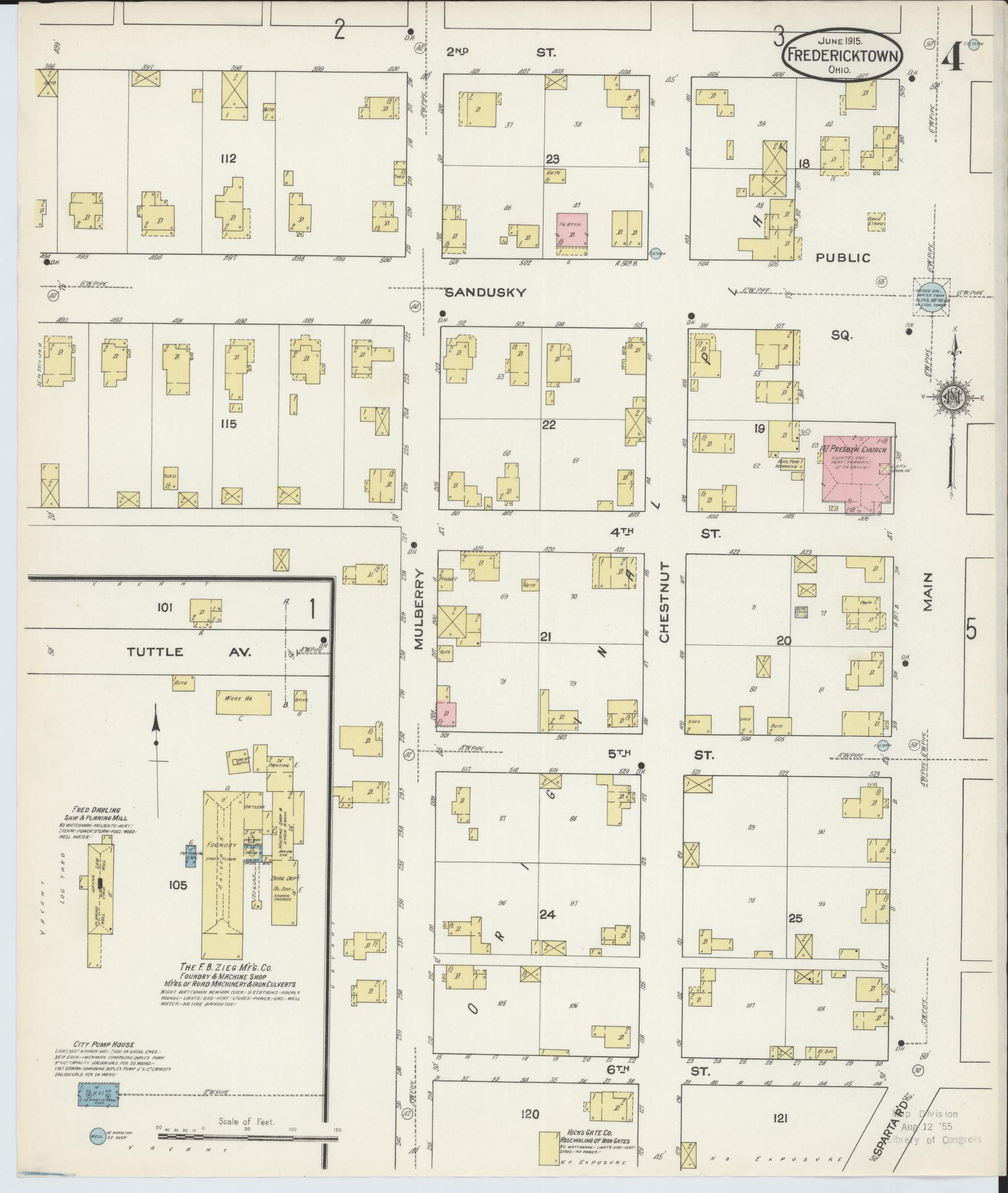 Sanborn Fire Insurance Map from Fredericktown, Knox County, Ohio (1915), Sheet #0004 - Historic Sanborn Fire Insurance Map Print, vintage old map wall art, antique decor, genealogy gift, Ohio Ohio map
