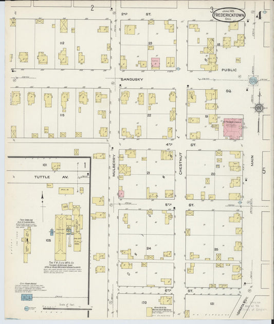 Sanborn Fire Insurance Map from Fredericktown, Knox County, Ohio (1915), Sheet #0004 - Historic Sanborn Fire Insurance Map Print, vintage old map wall art, antique decor, genealogy gift, Ohio Ohio map