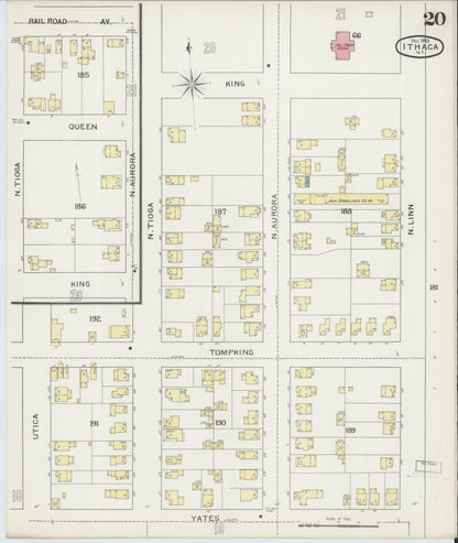 Sanborn Fire Insurance Map from Ithaca, Tompkins County, New York (1893), Sheet #0020 - Historic Sanborn Fire Insurance Map Print, vintage old map wall art, antique decor, genealogy gift, New York New York map