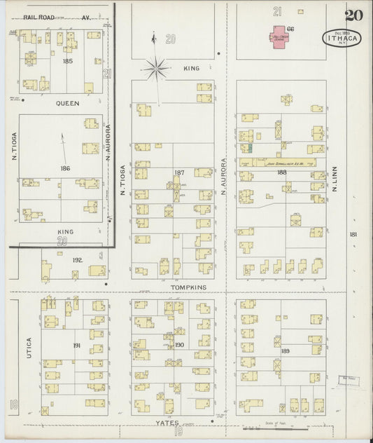 Sanborn Fire Insurance Map from Ithaca, Tompkins County, New York (1893), Sheet #0020 - Historic Sanborn Fire Insurance Map Print, vintage old map wall art, antique decor, genealogy gift, New York New York map
