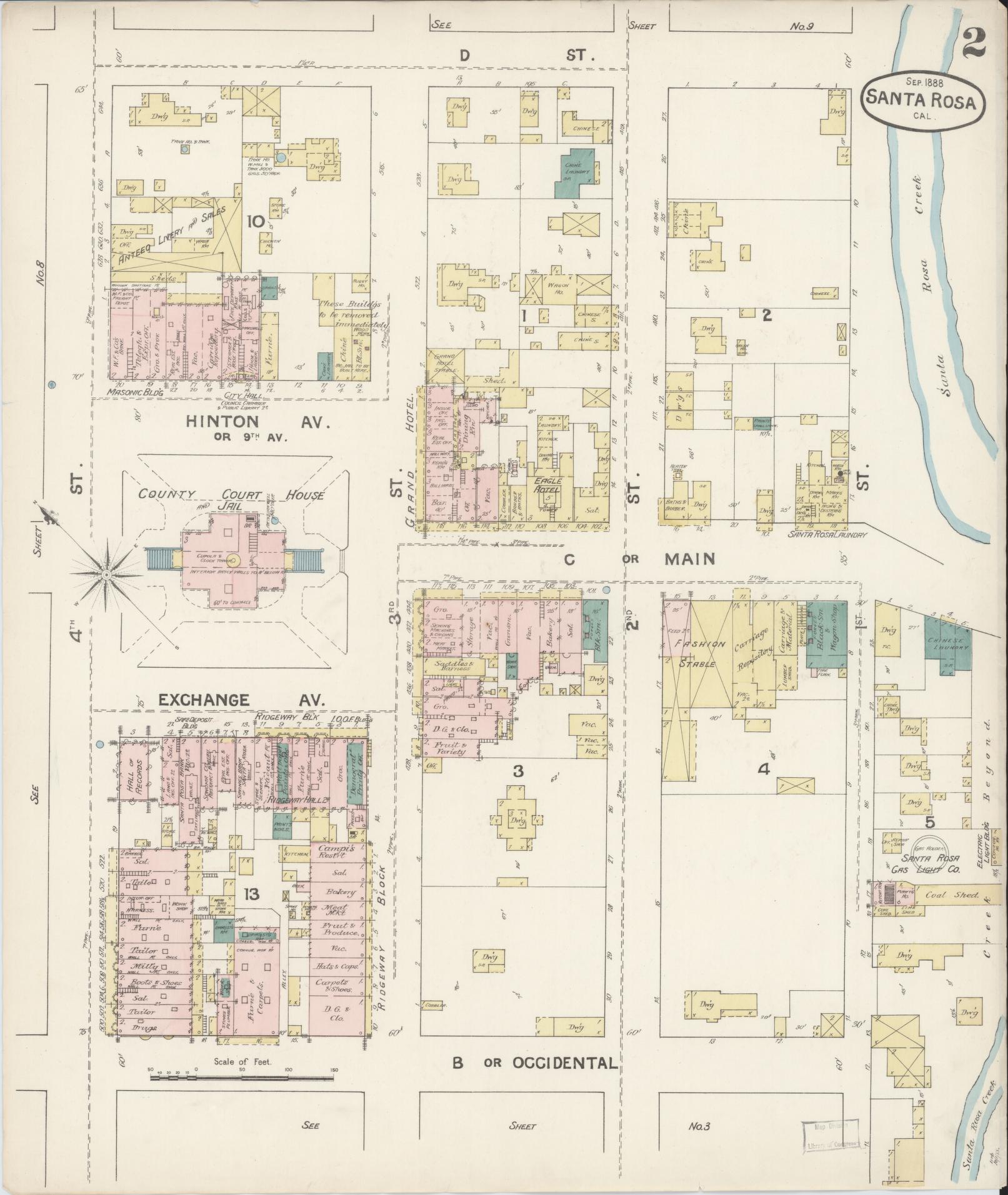 Sanborn Fire Insurance Map from Santa Rosa, Sonoma County, California (1888), Sheet #0002 - Complete Map Set gallery image, historic Sanborn map, vintage wall art, California California