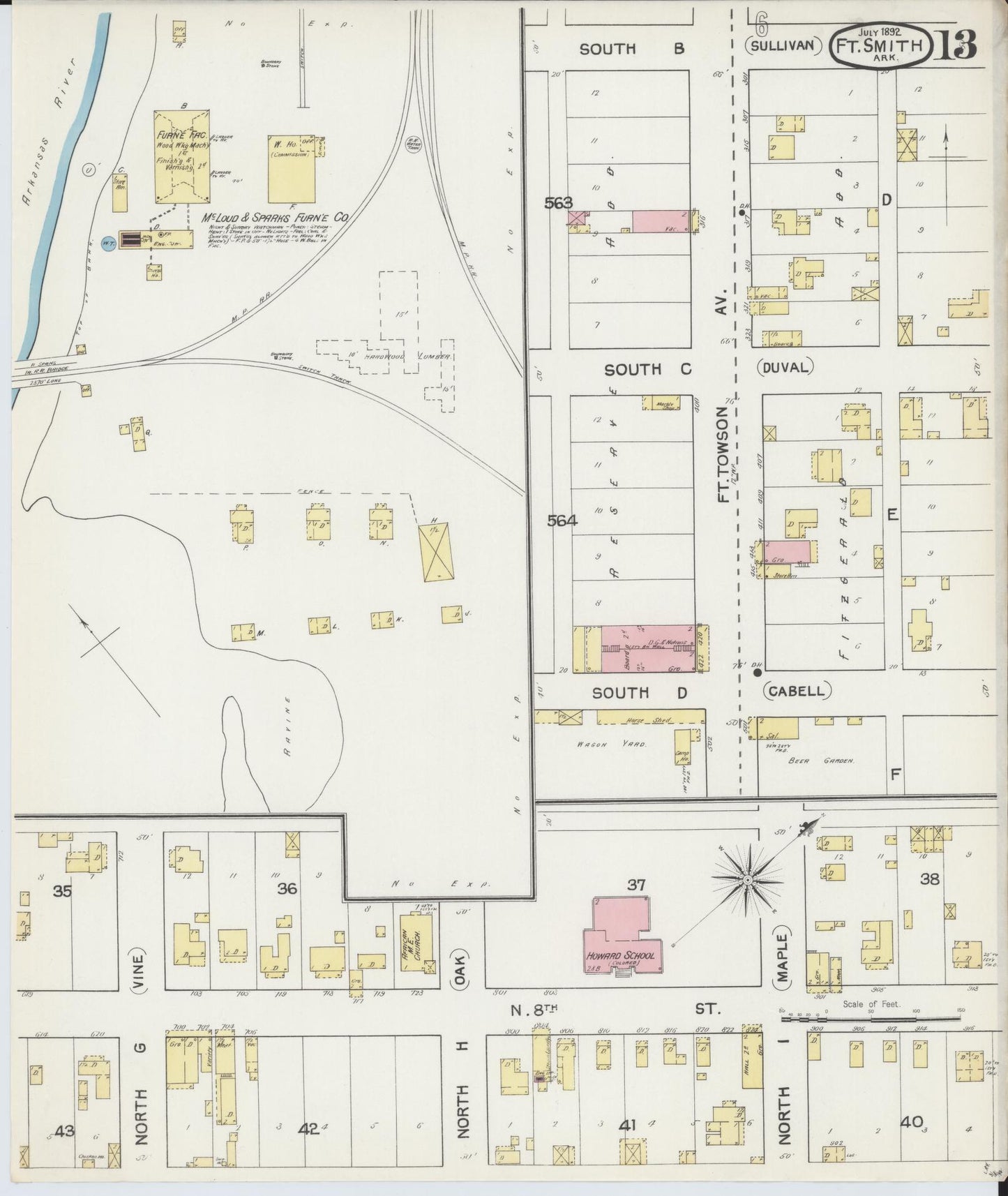 Sanborn Fire Insurance Map from Fort Smith, Sebastian County, Arkansas (1892), Sheet #0013 - Historic Sanborn Fire Insurance Map Print, vintage old map wall art, antique decor, genealogy gift, Arkansas Arkansas map