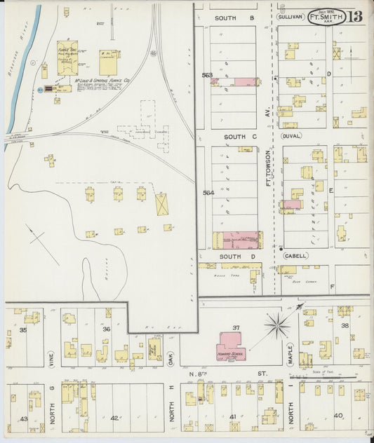 Sanborn Fire Insurance Map from Fort Smith, Sebastian County, Arkansas (1892), Sheet #0013 - Historic Sanborn Fire Insurance Map Print, vintage old map wall art, antique decor, genealogy gift, Arkansas Arkansas map