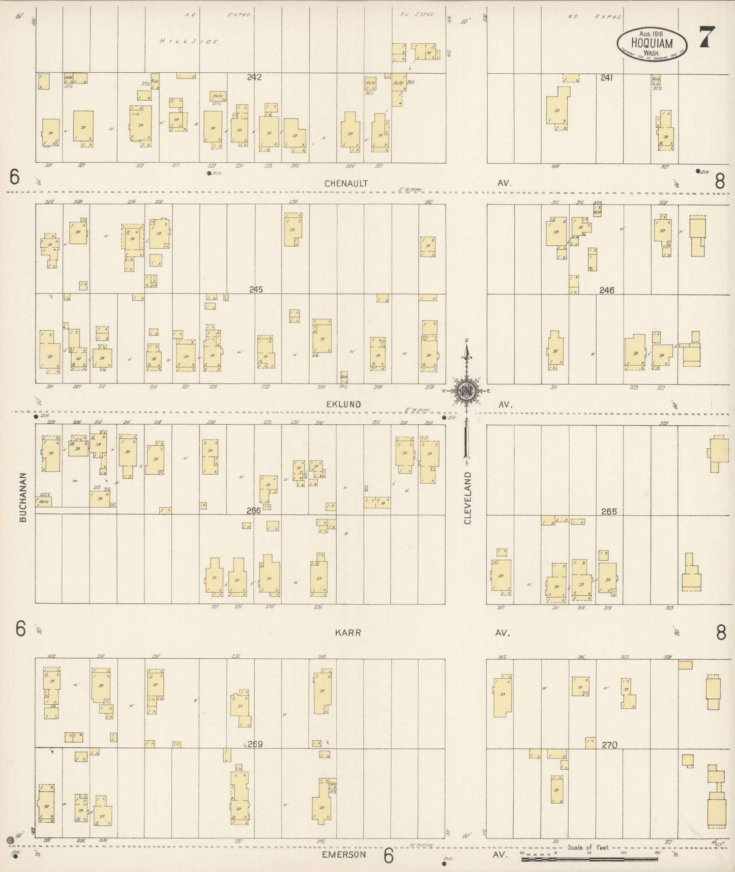 Sanborn Fire Insurance Map from Hoquiam, Grays Harbor County, Washington (1916), Sheet #0007 - Complete Map Set gallery image, historic Sanborn map, vintage wall art, Washington Washington