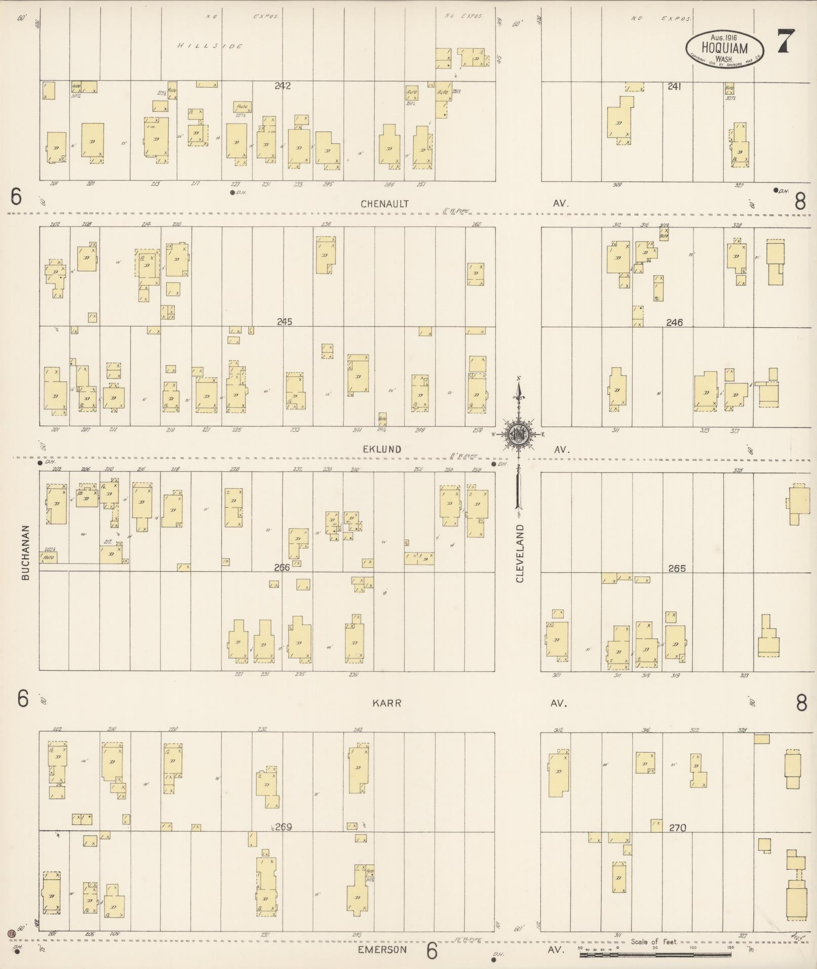 Sanborn Fire Insurance Map from Hoquiam, Grays Harbor County, Washington (1916), Sheet #0007 - Complete Map Set gallery image, historic Sanborn map, vintage wall art, Washington Washington