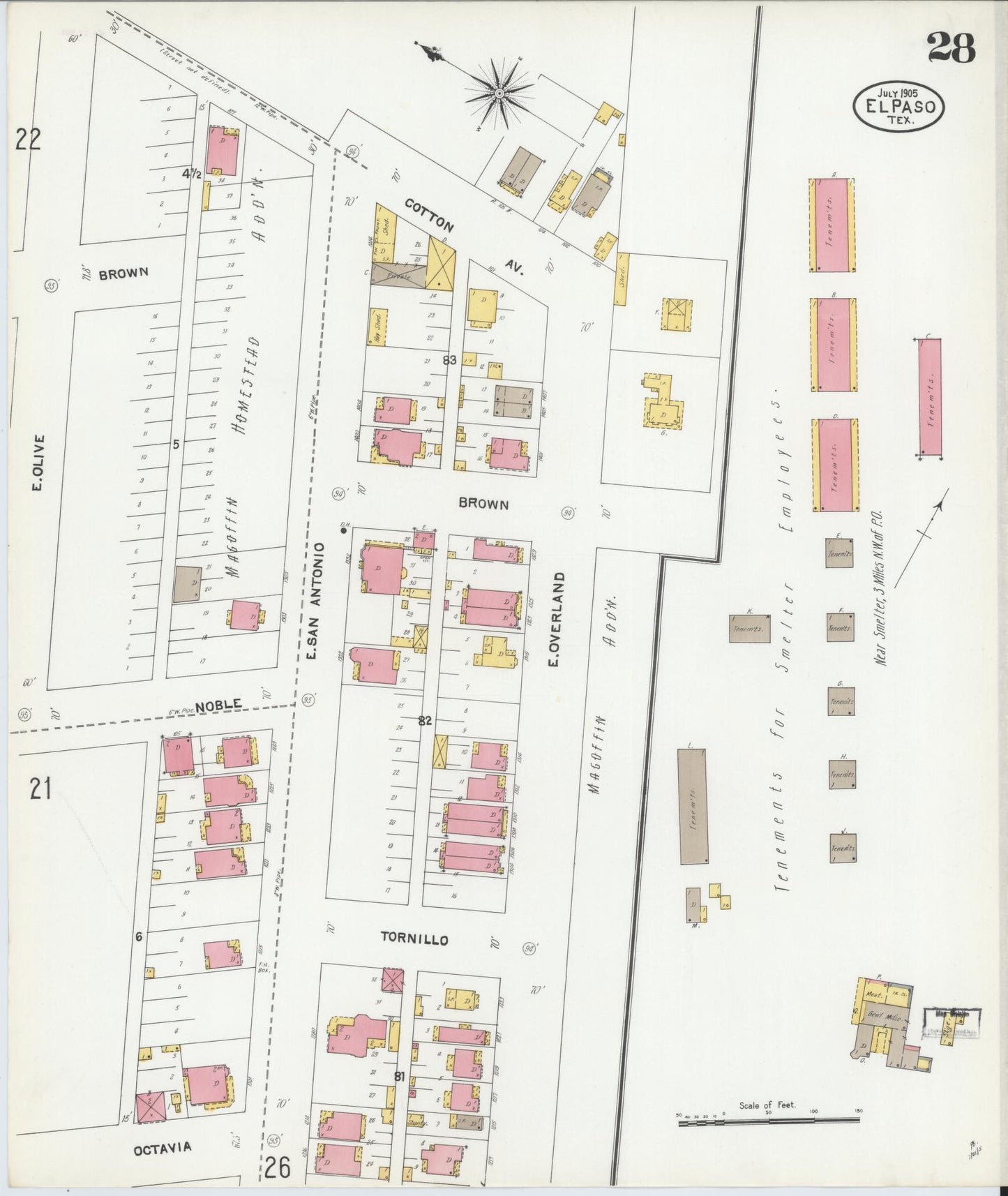 Sanborn Fire Insurance Map from El Paso, El Paso County, Texas (1905), Sheet #0028 - Complete Map Set gallery image, historic Sanborn map, vintage wall art, Texas Texas