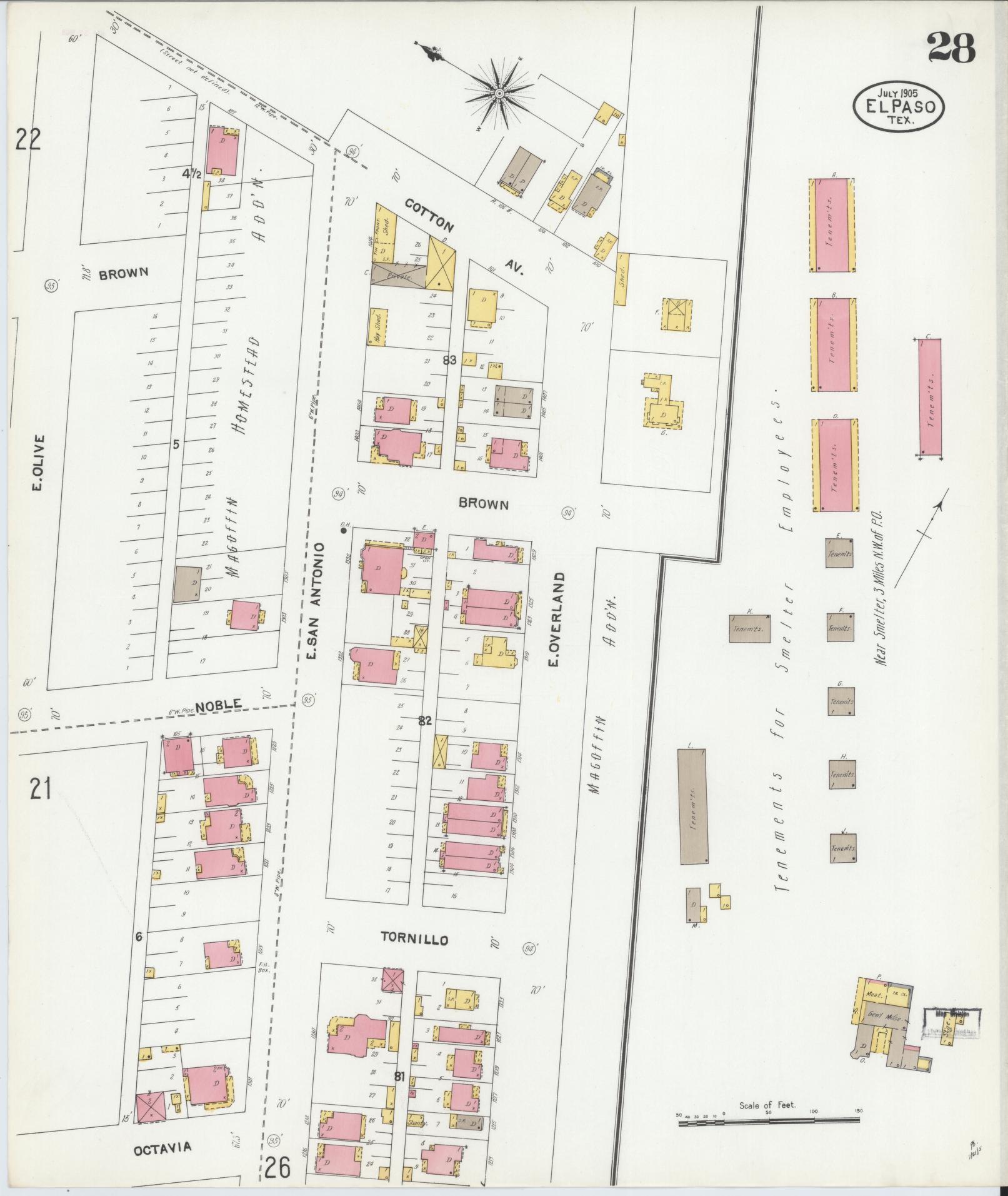 Sanborn Fire Insurance Map from El Paso, El Paso County, Texas (1905), Sheet #0028 - Complete Map Set gallery image, historic Sanborn map, vintage wall art, Texas Texas
