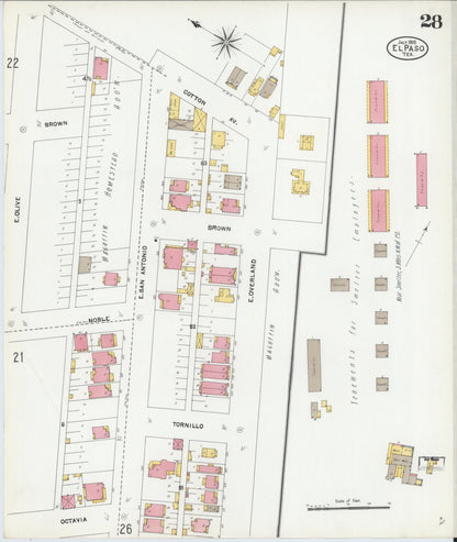 Sanborn Fire Insurance Map from El Paso, El Paso County, Texas (1905), Sheet #0028 - Complete Map Set gallery image, historic Sanborn map, vintage wall art, Texas Texas