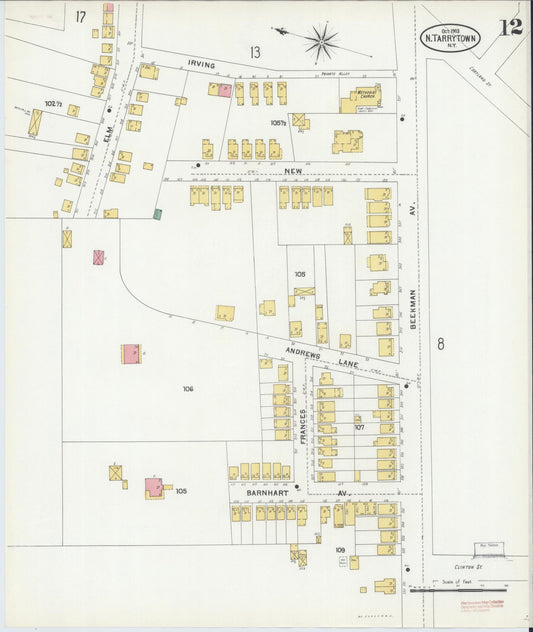 Sanborn Fire Insurance Map from Tarrytown, Westchester County, New York (1903), Sheet #0012 - Historic Sanborn Fire Insurance Map Print, vintage old map wall art, antique decor, genealogy gift, New York New York map