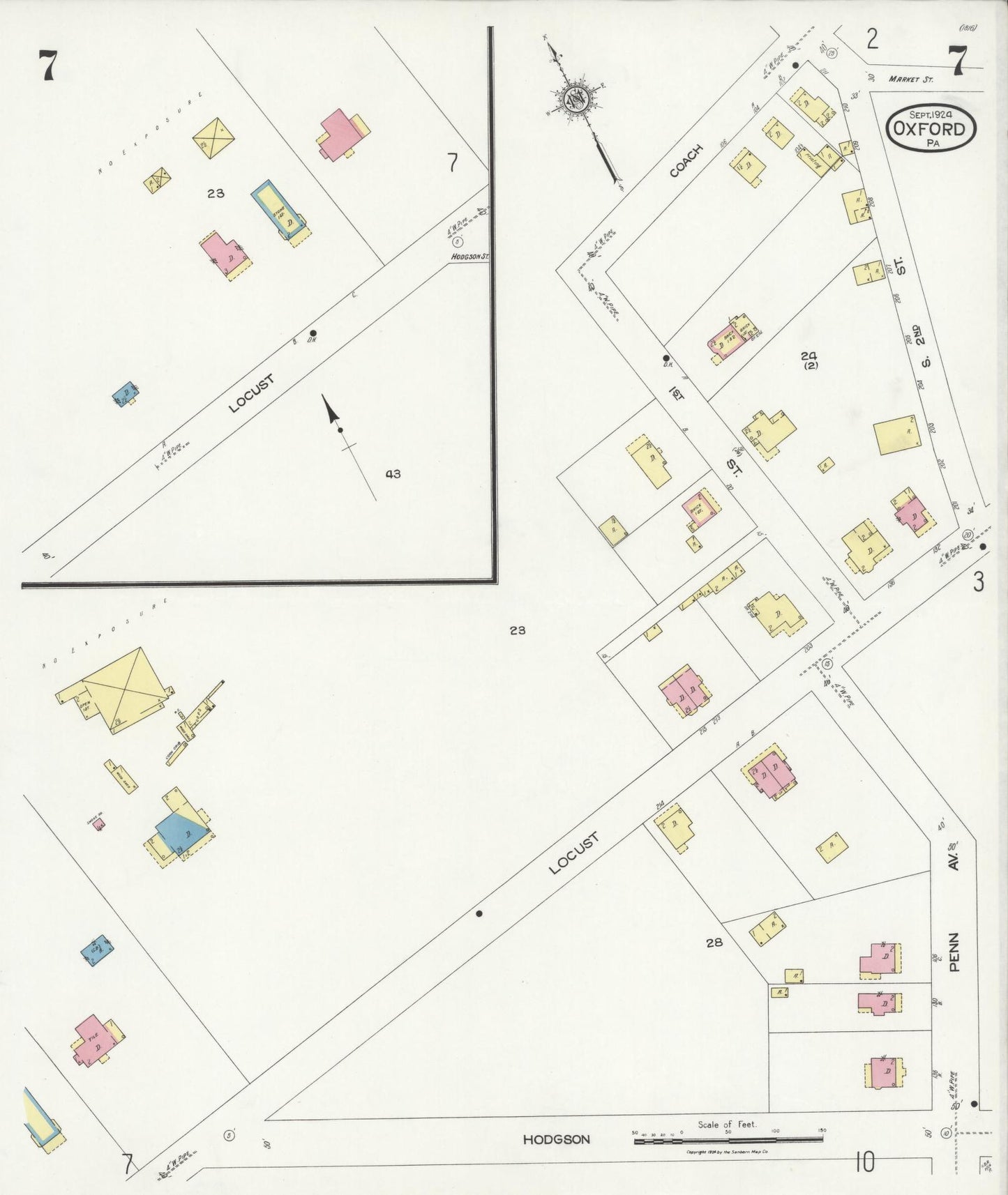 Sanborn Fire Insurance Map from Oxford, Chester County, Pennsylvania (1924), Sheet #0007 - Complete Map Set gallery image, historic Sanborn map, vintage wall art, Pennsylvania Pennsylvania