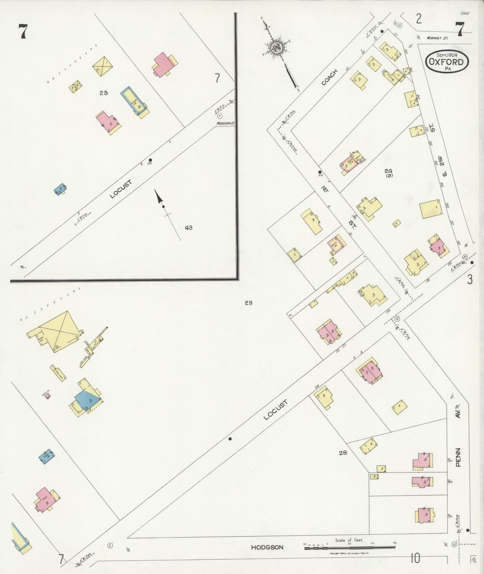Sanborn Fire Insurance Map from Oxford, Chester County, Pennsylvania (1924), Sheet #0007 - Complete Map Set gallery image, historic Sanborn map, vintage wall art, Pennsylvania Pennsylvania