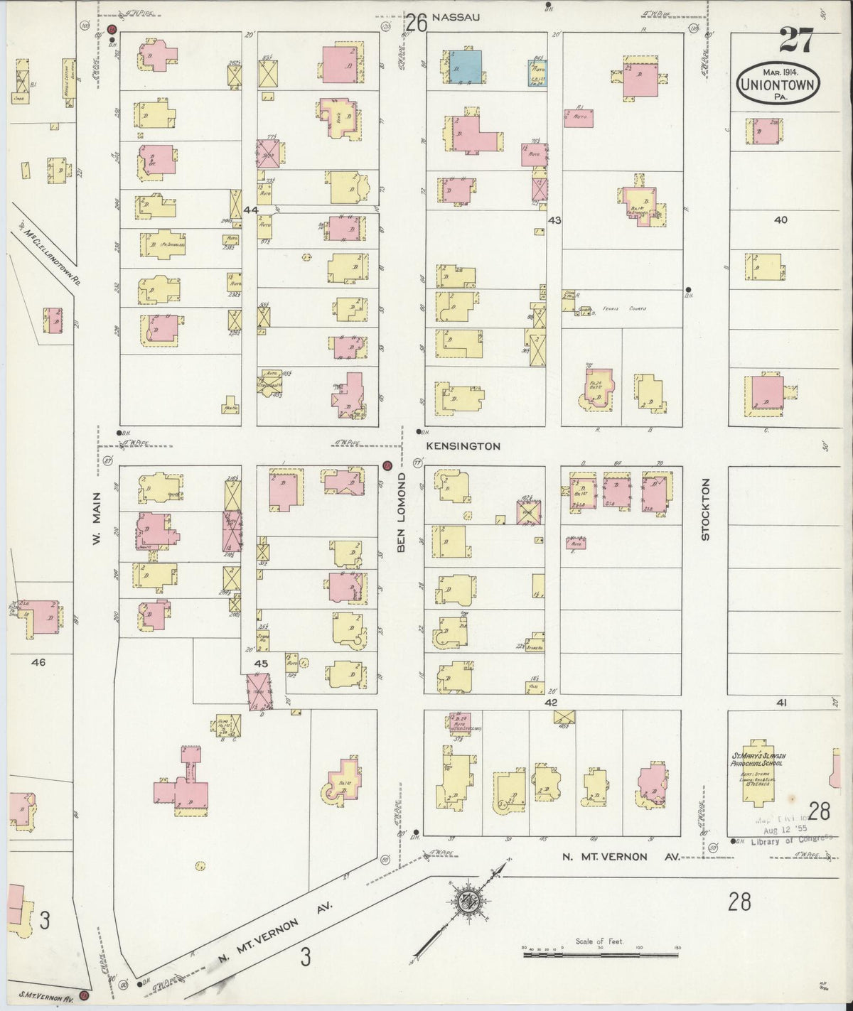 Sanborn Fire Insurance Map from Uniontown, Fayette County, Pennsylvania (1914), Sheet #0027 - Historic Sanborn Fire Insurance Map Print, vintage old map wall art, antique decor, genealogy gift, Pennsylvania Pennsylvania map