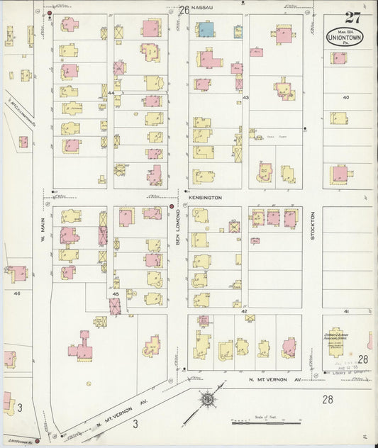 Sanborn Fire Insurance Map from Uniontown, Fayette County, Pennsylvania (1914), Sheet #0027 - Historic Sanborn Fire Insurance Map Print, vintage old map wall art, antique decor, genealogy gift, Pennsylvania Pennsylvania map