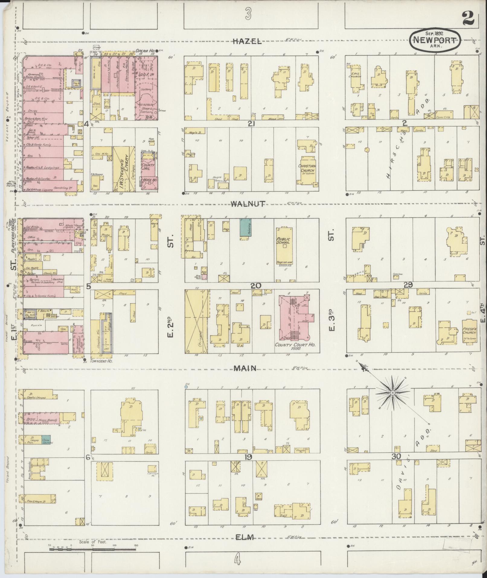 Sanborn Fire Insurance Map from Newport, Jackson County, Arkansas (1892), Sheet #0002 - Historic Sanborn Fire Insurance Map Print, vintage old map wall art, antique decor, genealogy gift, Arkansas Arkansas map