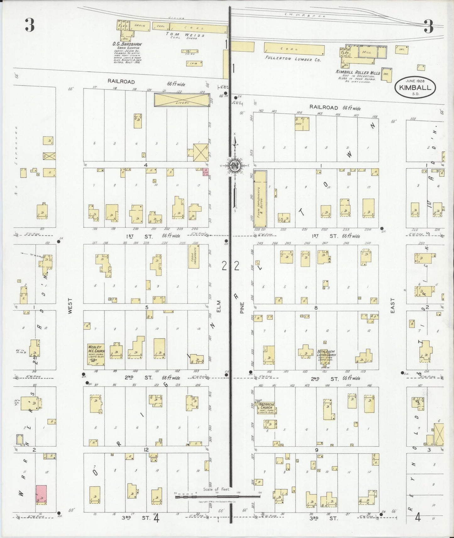 Sanborn Fire Insurance Map from Kimball, Brule County, South Dakota (1928), Sheet #0003 - Historic Sanborn Fire Insurance Map Print, vintage old map wall art, antique decor, genealogy gift, South Dakota South Dakota map