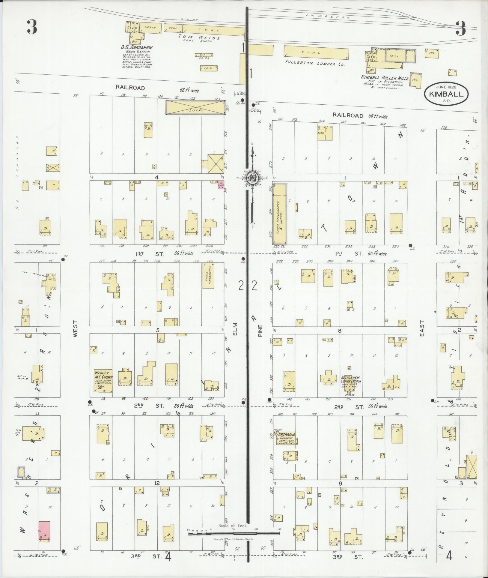 Sanborn Fire Insurance Map from Kimball, Brule County, South Dakota (1928), Sheet #0003 - Historic Sanborn Fire Insurance Map Print, vintage old map wall art, antique decor, genealogy gift, South Dakota South Dakota map