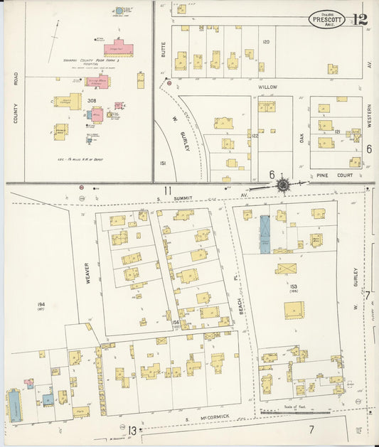 Sanborn Fire Insurance Map from Prescott, Yavapai County, Arizona (1910), Sheet #0012 - Historic Sanborn Fire Insurance Map Print, vintage old map wall art, antique decor, genealogy gift, Arizona Arizona map