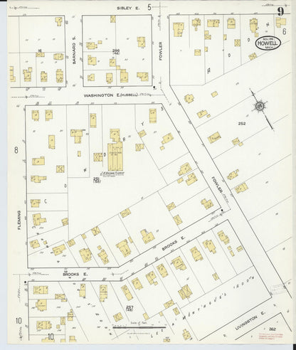 Sanborn Fire Insurance Map from Howell, Livingston County, Michigan (1916), Sheet #0009 - Complete Map Set gallery image, historic Sanborn map, vintage wall art, Michigan Michigan