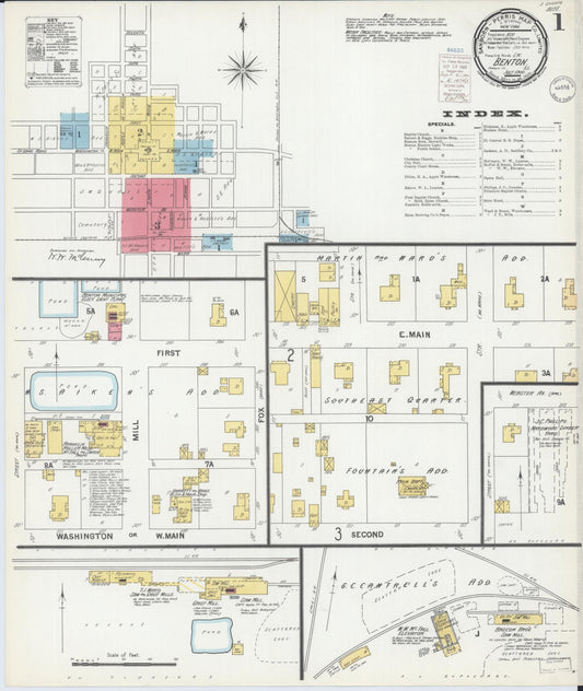 Sanborn Fire Insurance Map from Benton, Franklin County, Illinois (1900), Sheet #0001 - Complete Map Set gallery image, historic Sanborn map, vintage wall art, Illinois Illinois