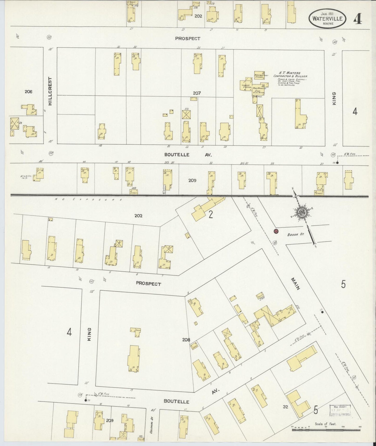Sanborn Fire Insurance Map from Waterville, Kennebec County, Maine (1911), Sheet #0004 - Historic Sanborn Fire Insurance Map Print, vintage old map wall art, antique decor, genealogy gift, Maine Maine map