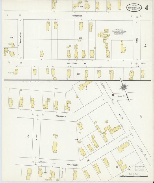 Sanborn Fire Insurance Map from Waterville, Kennebec County, Maine (1911), Sheet #0004 - Historic Sanborn Fire Insurance Map Print, vintage old map wall art, antique decor, genealogy gift, Maine Maine map