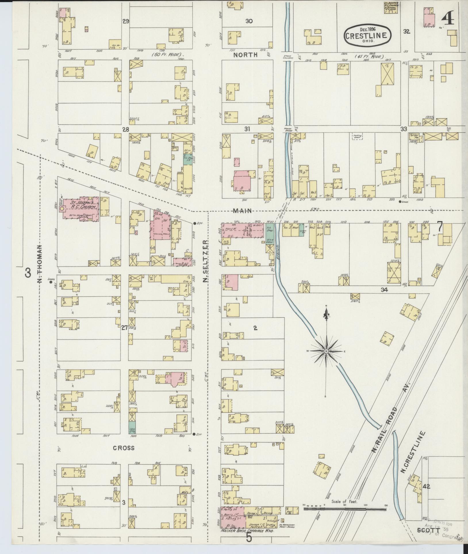 Sanborn Fire Insurance Map from Crestline, Crawford County, Ohio (1896), Sheet #0004 - Historic Sanborn Fire Insurance Map Print, vintage old map wall art, antique decor, genealogy gift, Ohio Ohio map