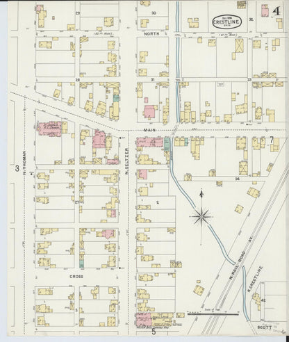 Sanborn Fire Insurance Map from Crestline, Crawford County, Ohio (1896), Sheet #0004 - Historic Sanborn Fire Insurance Map Print, vintage old map wall art, antique decor, genealogy gift, Ohio Ohio map