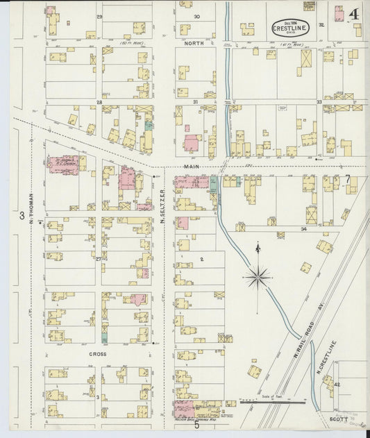 Sanborn Fire Insurance Map from Crestline, Crawford County, Ohio (1896), Sheet #0004 - Historic Sanborn Fire Insurance Map Print, vintage old map wall art, antique decor, genealogy gift, Ohio Ohio map