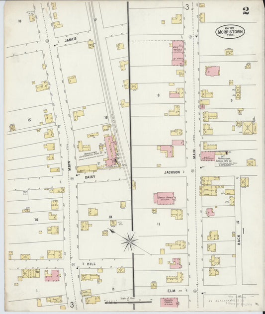 Sanborn Fire Insurance Map from Morristown, Hamblen County, Tennessee (1897), Sheet #0002 - Historic Sanborn Fire Insurance Map Print, vintage old map wall art, antique decor, genealogy gift, Tennessee Tennessee map