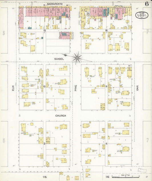 Sanborn Fire Insurance Map from Lodi, San Joaquin County, California (1895), Sheet #0006 - Historic Sanborn Fire Insurance Map Print, vintage old map wall art, antique decor, genealogy gift, California California map
