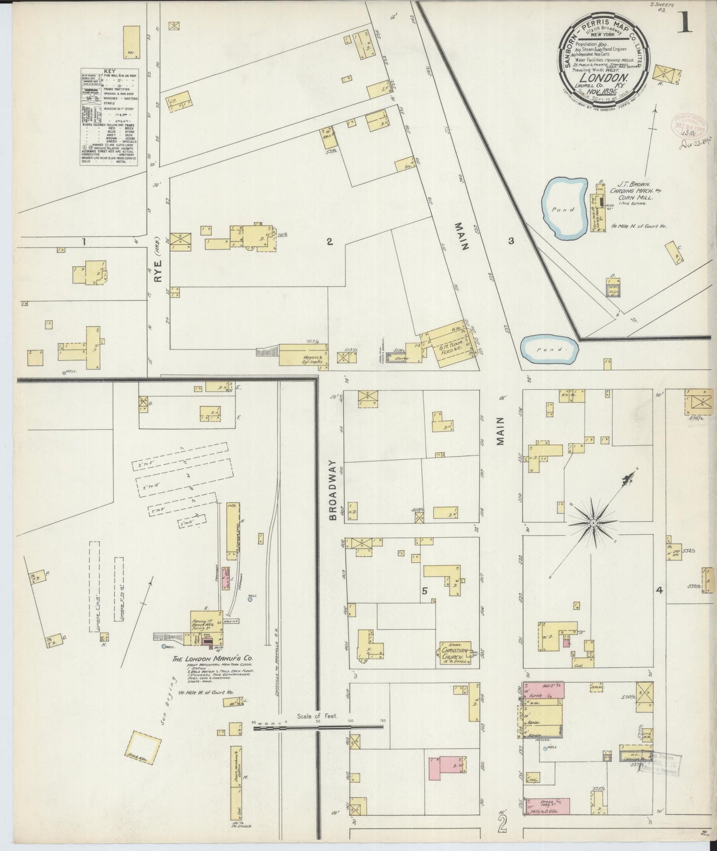 Sanborn Fire Insurance Map from London, Laurel County, Kentucky (1895), Sheet #0001 - Complete Map Set gallery image, historic Sanborn map, vintage wall art, Kentucky Kentucky