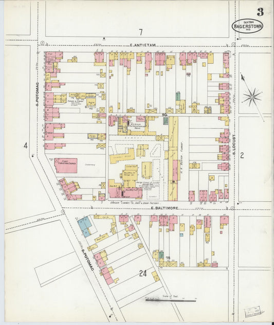 Sanborn Fire Insurance Map from Hagerstown, Washington County, Maryland (1904), Sheet #0003 - Historic Sanborn Fire Insurance Map Print, vintage old map wall art, antique decor, genealogy gift, Maryland Maryland map