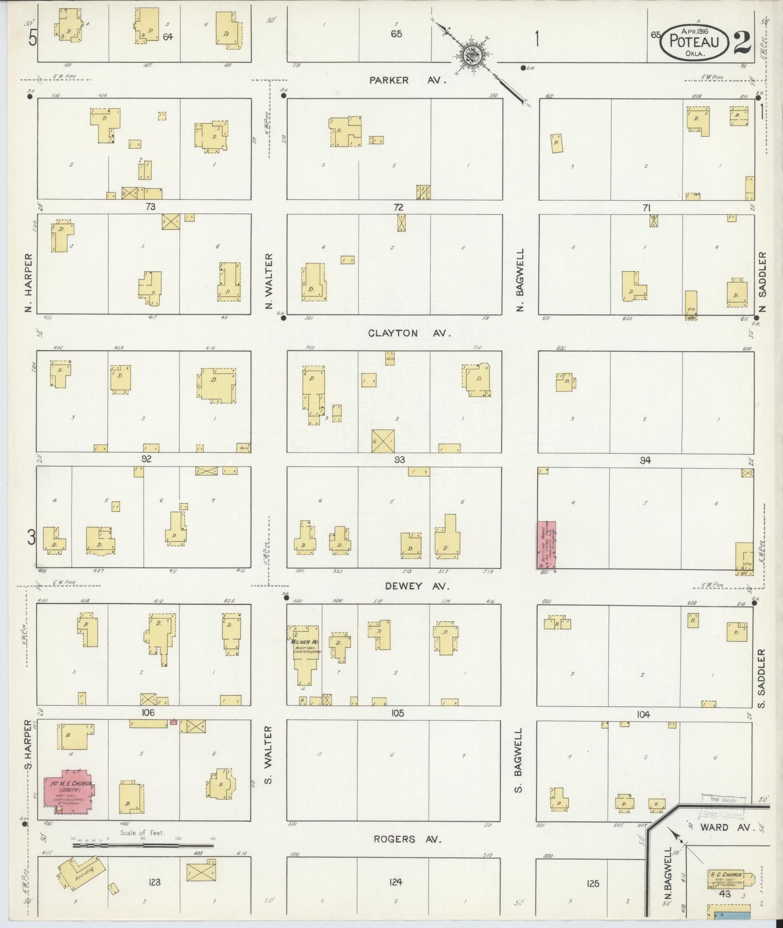 Sanborn Fire Insurance Map from Poteau, Le Flore County, Oklahoma (1916), Sheet #0002 - Historic Sanborn Fire Insurance Map Print, vintage old map wall art, antique decor, genealogy gift, Oklahoma Oklahoma map