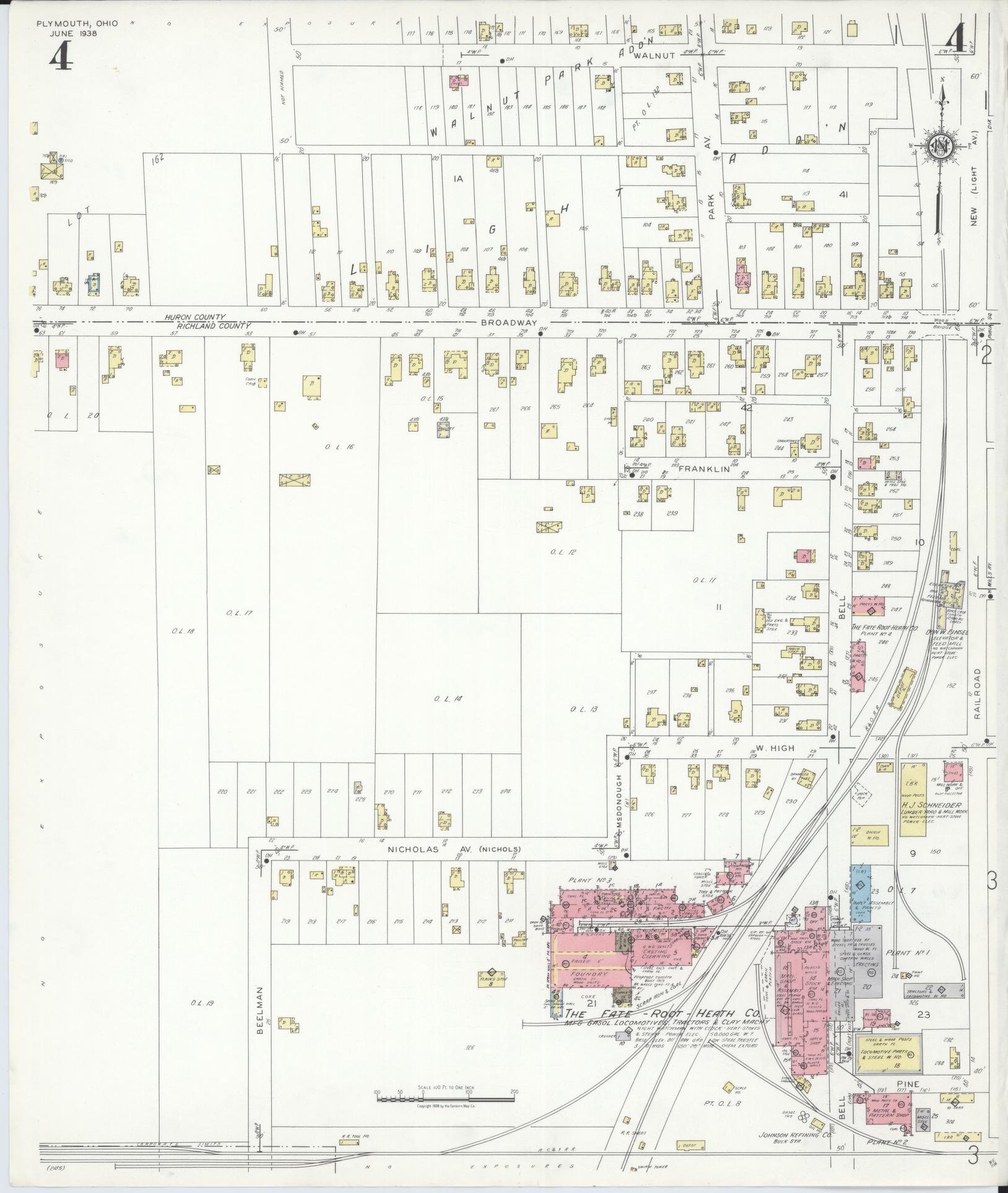 Sanborn Fire Insurance Map from Plymouth, Huron And Richland Counties, Ohio (1938), Sheet #0004 - Complete Map Set gallery image, historic Sanborn map, vintage wall art, Ohio Ohio