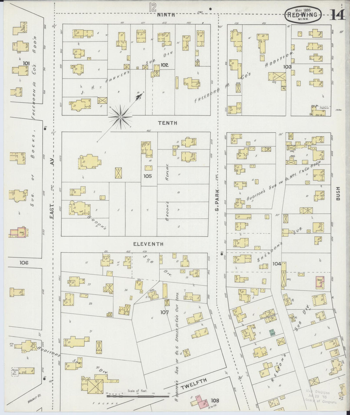 Sanborn Fire Insurance Map from Red Wing, Goodhue County, Minnesota (1895), Sheet #0014 - Historic Sanborn Fire Insurance Map Print, vintage old map wall art, antique decor, genealogy gift, Minnesota Minnesota map