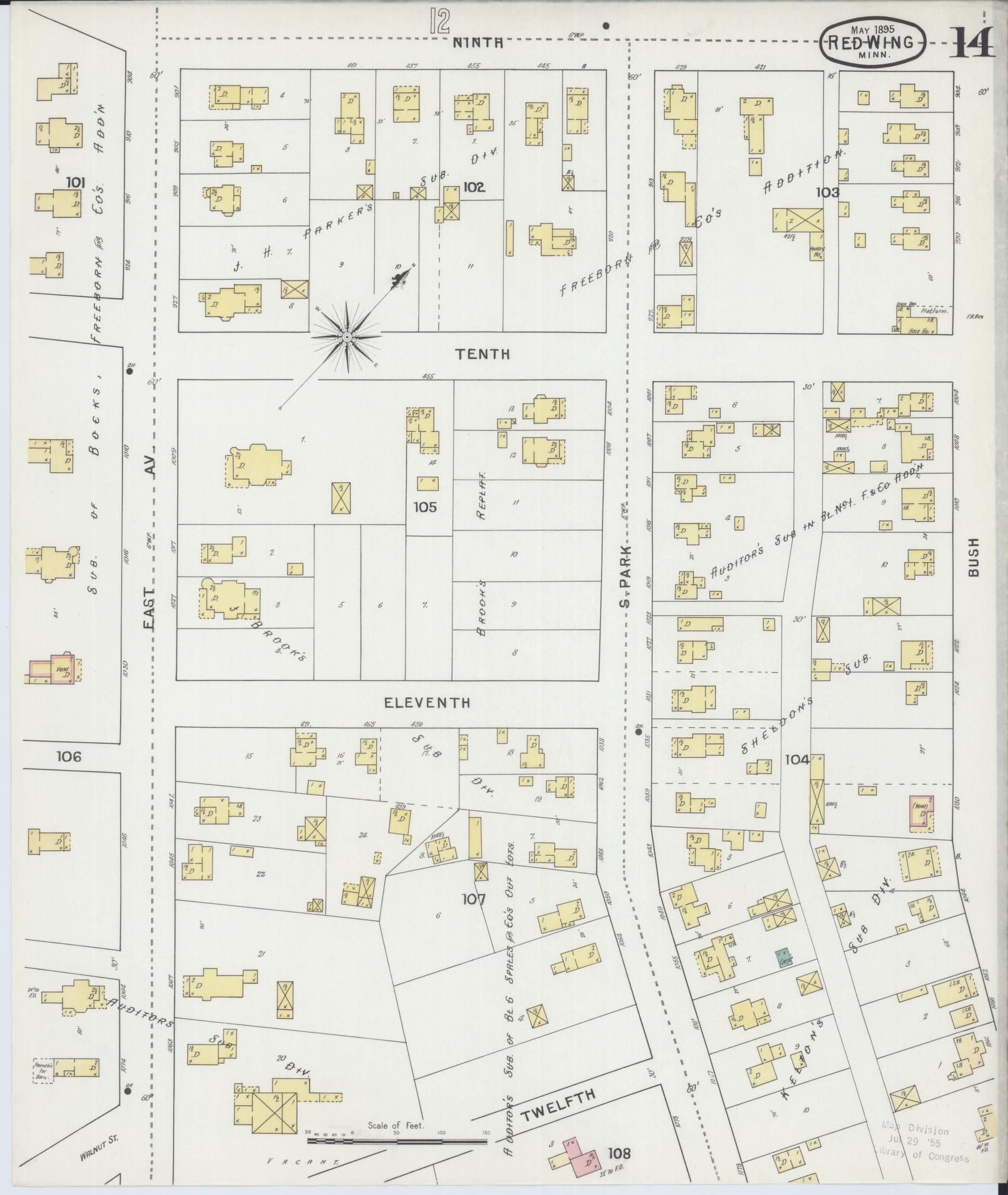 Sanborn Fire Insurance Map from Red Wing, Goodhue County, Minnesota (1895), Sheet #0014 - Historic Sanborn Fire Insurance Map Print, vintage old map wall art, antique decor, genealogy gift, Minnesota Minnesota map