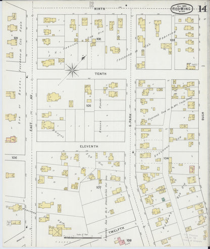 Sanborn Fire Insurance Map from Red Wing, Goodhue County, Minnesota (1895), Sheet #0014 - Historic Sanborn Fire Insurance Map Print, vintage old map wall art, antique decor, genealogy gift, Minnesota Minnesota map