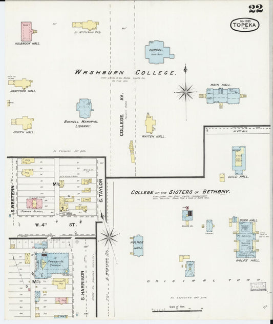 Sanborn Fire Insurance Map from Topeka, Shawnee County, Kansas (1889), Sheet #0023 - Historic Sanborn Fire Insurance Map Print, vintage old map wall art, antique decor, genealogy gift, Kansas Kansas map