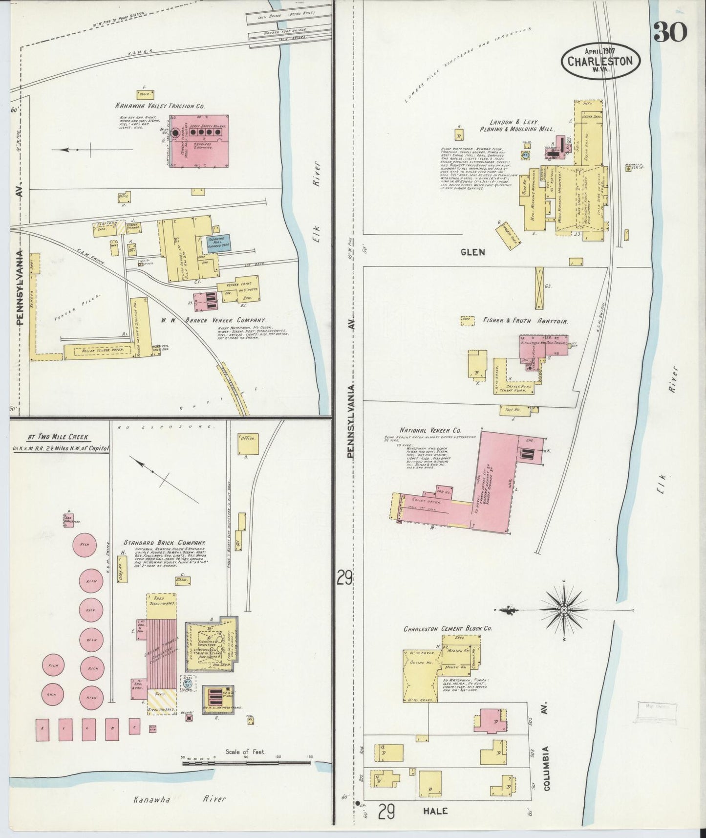 Sanborn Fire Insurance Map from Charleston, Kanawha County, West Virginia (1907), Sheet #0030 - Complete Map Set gallery image, historic Sanborn map, vintage wall art, West Virginia West Virginia
