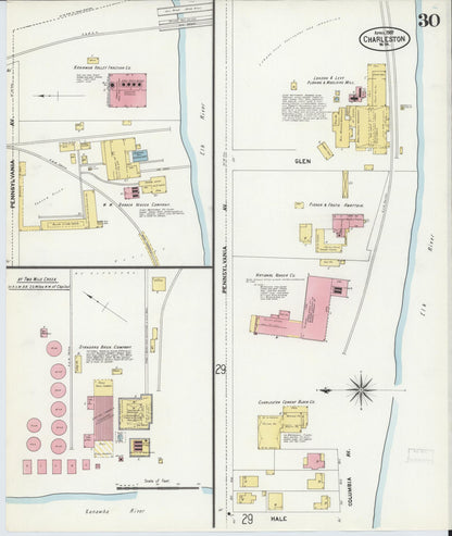 Sanborn Fire Insurance Map from Charleston, Kanawha County, West Virginia (1907), Sheet #0030 - Complete Map Set gallery image, historic Sanborn map, vintage wall art, West Virginia West Virginia
