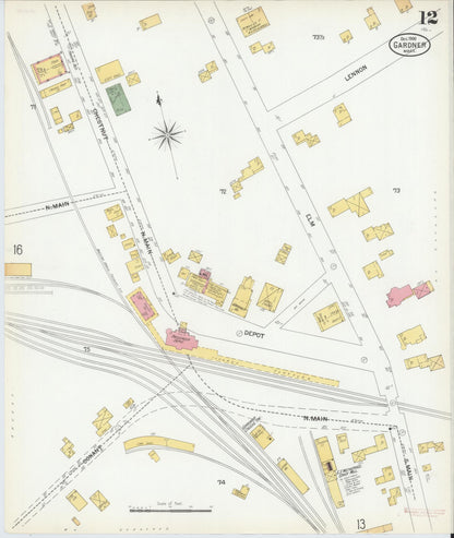 Sanborn Fire Insurance Map from Gardner, Worcester County, Massachusetts (1900), Sheet #0012 - Historic Sanborn Fire Insurance Map Print, vintage old map wall art, antique decor, genealogy gift, Massachusetts Massachusetts map