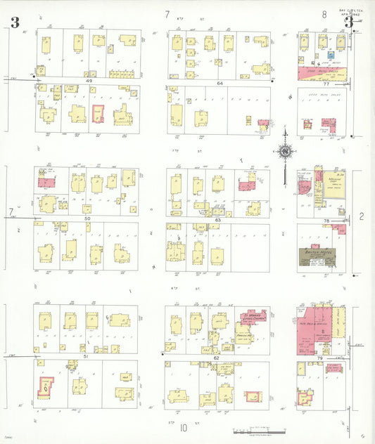 Sanborn Fire Insurance Map from Bay City, Matagorda County, Texas (1942), Sheet #0003 - Historic Sanborn Fire Insurance Map Print, vintage old map wall art, antique decor, genealogy gift, Texas Texas map