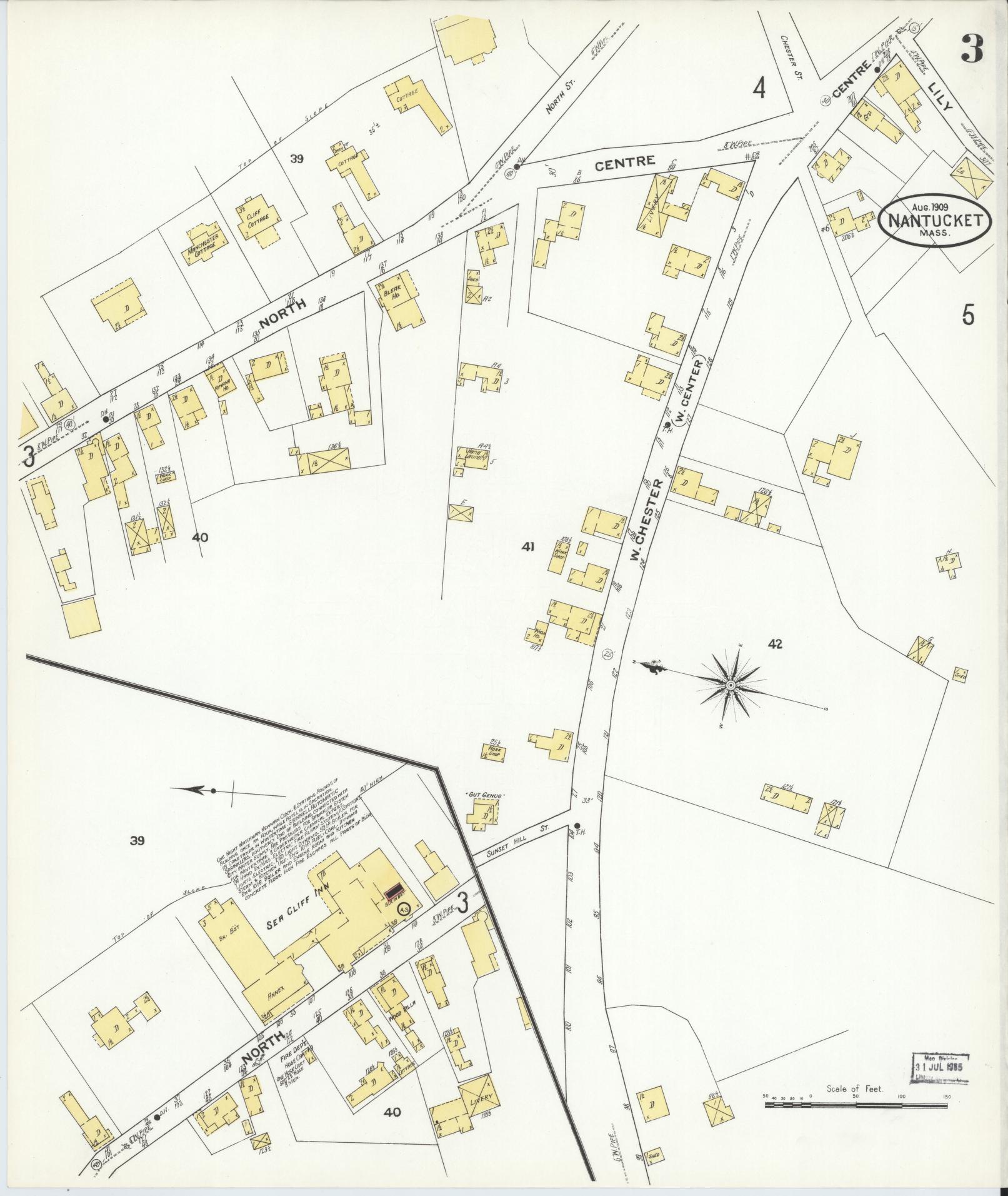 Sanborn Fire Insurance Map from Nantucket, Nantucket County, Massachusetts (1909), Sheet #0003 - Historic Sanborn Fire Insurance Map Print, vintage old map wall art, antique decor, genealogy gift, Massachusetts Massachusetts map